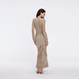Elba Khaki Long Sleeve Knit Fringe Maxi Dress | Moeva | Dress | Each week unveils new pieces—luxury swimwear, fluid resort silhouettes, and elevated summer-to-evening essentials designed to carry you from coastal escapes to city nights.