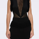 Diani Black Fringe Detail Sheer Panel Open Back Mini Dress | Moeva | RTW Dresses | Each week unveils new pieces—luxury swimwear, fluid resort silhouettes, and elevated summer-to-evening essentials designed to carry you from coastal escapes to city nights.