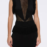 Diani Black Fringe Detail Sheer Panel Open Back Mini Dress | Moeva | RTW Dresses | Each week unveils new pieces—luxury swimwear, fluid resort silhouettes, and elevated summer-to-evening essentials designed to carry you from coastal escapes to city nights.