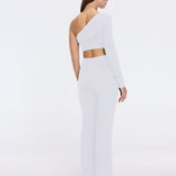 Evangeline White-Brown High-Waist Straight-Leg Pants