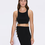 Bodrum Black-White Duo-Colored Enamel Button Top