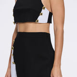Bodrum Black-White Duo-Colored Enamel Button Top
