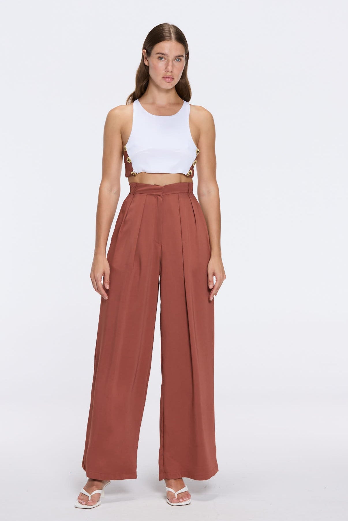 Manami Brown High Waist Wide Leg Pants | Moeva | Women RTW Pants | Each week unveils new pieces—luxury swimwear, fluid resort silhouettes, and elevated summer-to-evening essentials designed to carry you from coastal escapes to city nights.