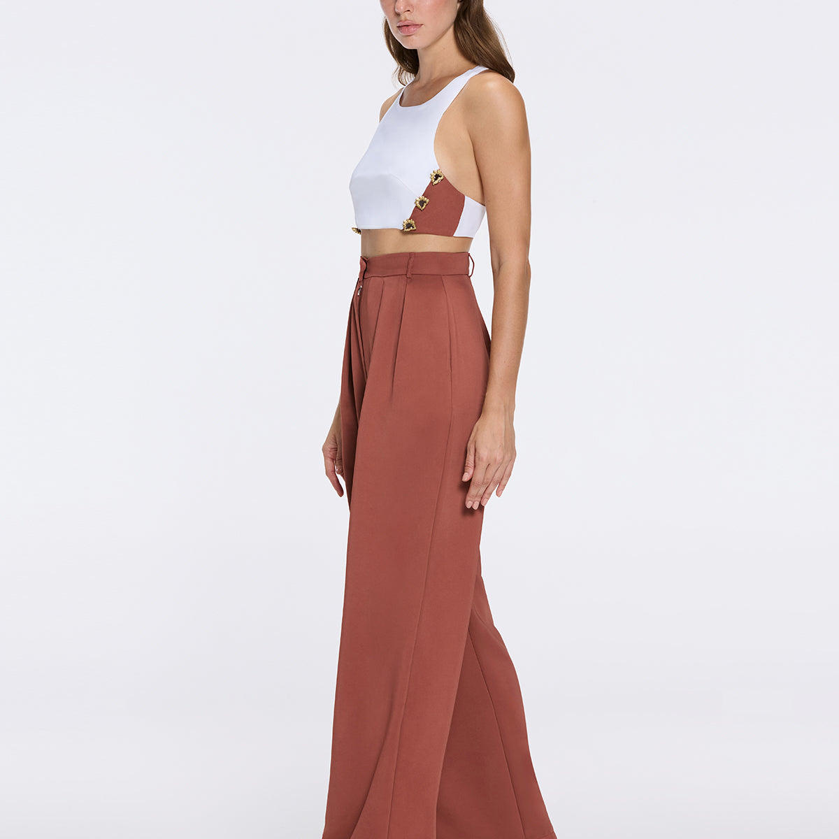Manami Brown High Waist Wide Leg Pants | Moeva | Pants | Each week unveils new pieces—luxury swimwear, fluid resort silhouettes, and elevated summer-to-evening essentials designed to carry you from coastal escapes to city nights.