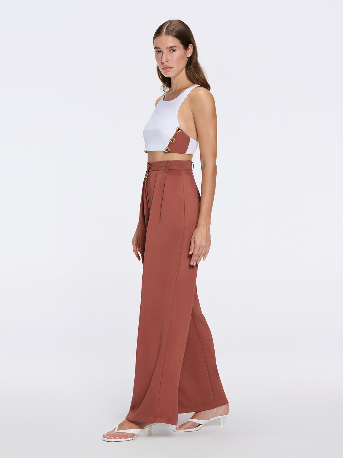 Manami Brown High Waist Wide Leg Pants | Moeva | Pants | Each week unveils new pieces—luxury swimwear, fluid resort silhouettes, and elevated summer-to-evening essentials designed to carry you from coastal escapes to city nights.