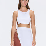 Bodrum White-Brown Duo-Colored Enamel Button Top