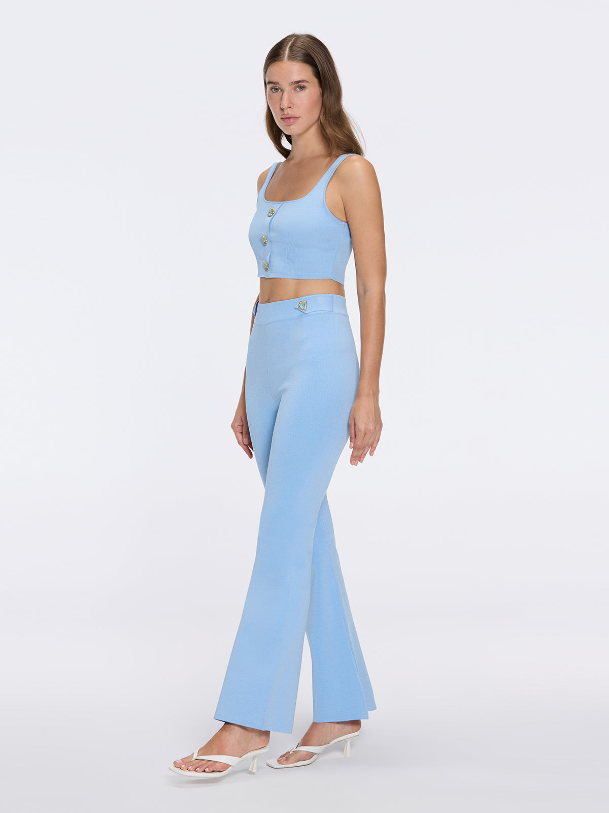 Aureline Top And Colette Knitted High Waist Pants Blue Set | Moeva | Set | Each week unveils new pieces—luxury swimwear, fluid resort silhouettes, and elevated summer-to-evening essentials designed to carry you from coastal escapes to city nights.