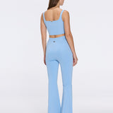 Aureline Blue Knitted Scoop Neck Gold Buttoned Crop Top