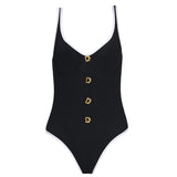Azurea Underwired Gold Button Detail Black Swimsuit