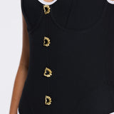 Azurea Underwired Gold Button Detail Black Swimsuit