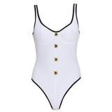 Azurea Underwired Gold Button Detail White Swimsuit
