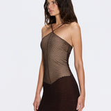 Ferrat Brown Metallic Knitted Halter Mini Dres | Moeva | Dress | Each week unveils new pieces—luxury swimwear, fluid resort silhouettes, and elevated summer-to-evening essentials designed to carry you from coastal escapes to city nights.