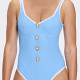 Azurea Underwired Gold Button Detail Blue Swimsuit