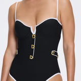 Lourmarin Underwired Gold Button Detail Black Swimsuit