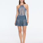 Eze Metallic Knit High-Waist Mini Blue Skirt | Moeva | Skirt | Each week unveils new pieces—luxury swimwear, fluid resort silhouettes, and elevated summer-to-evening essentials designed to carry you from coastal escapes to city nights.