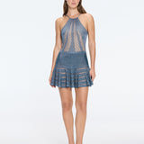 Eze Metallic Knit High-Waist Mini Blue Skirt | Moeva | Skirt | Each week unveils new pieces—luxury swimwear, fluid resort silhouettes, and elevated summer-to-evening essentials designed to carry you from coastal escapes to city nights.