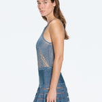 Eze Metallic Knit High-Waist Mini Blue Skirt | Moeva | Skirt | Each week unveils new pieces—luxury swimwear, fluid resort silhouettes, and elevated summer-to-evening essentials designed to carry you from coastal escapes to city nights.