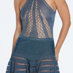 Eze Metallic Knit High-Waist Mini Blue Skirt | Moeva | Skirt | Each week unveils new pieces—luxury swimwear, fluid resort silhouettes, and elevated summer-to-evening essentials designed to carry you from coastal escapes to city nights.