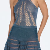 Eze Metallic Knit High-Waist Mini Blue Skirt | Moeva | Skirt | Each week unveils new pieces—luxury swimwear, fluid resort silhouettes, and elevated summer-to-evening essentials designed to carry you from coastal escapes to city nights.