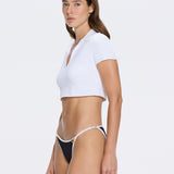 Shandy White Polo Colar Knitted Crop Top