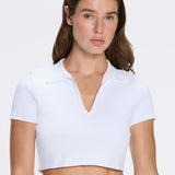 Shandy White Polo Colar Knitted Crop Top
