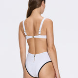 Merrin White-Black High Waist Buttoned Bikini Bottom