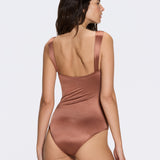 Talia V Neck with Gold Detail Satin Brown Swimsuit