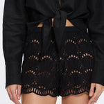 Ophelia Black Crochet Detail High-Waist Shorts | Moeva | Shorts | Each week unveils new pieces—luxury swimwear, fluid resort silhouettes, and elevated summer-to-evening essentials designed to carry you from coastal escapes to city nights.