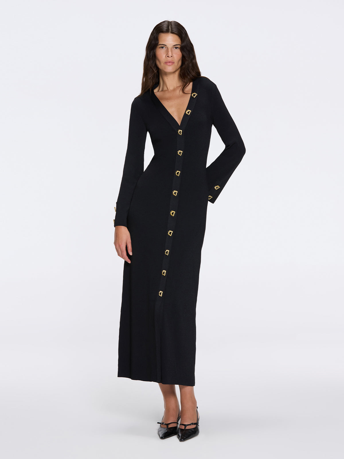 Brezia Knitted Maxi Dress with Long Sleeves with Gold Buttons Brezia Knitted Maxi Dress with Long Sleeves with Gold Buttons