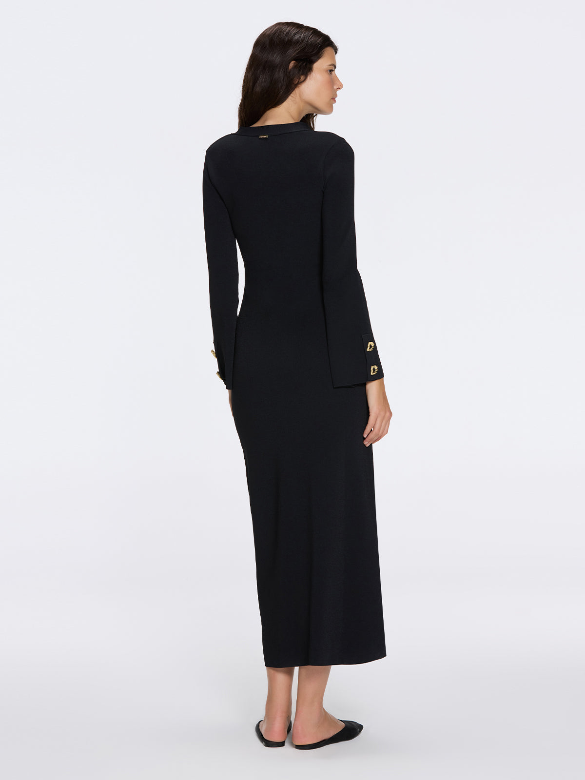 Brezia Black Knitted Maxi Dress with Long Sleeves and Gold Button Details | Moeva | Dress | Each week unveils new pieces—luxury swimwear, fluid resort silhouettes, and elevated summer-to-evening essentials designed to carry you from coastal escapes to city nights.