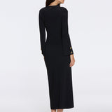 Brezia Black Knitted Maxi Dress with Long Sleeves and Gold Button Details