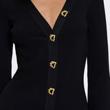 Brezia Black Knitted Maxi Dress with Long Sleeves and Gold Button Details