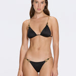 Selena Black Triangle Gold Chain Strap Mid Coverage Satin Bikini Set | Moeva | Bikini | Each week unveils new pieces—luxury swimwear, fluid resort silhouettes, and elevated summer-to-evening essentials designed to carry you from coastal escapes to city nights.