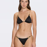 Selena Black Triangle Gold Chain Strap Mid Coverage Satin Bikini Set | Moeva | Bikini | Each week unveils new pieces—luxury swimwear, fluid resort silhouettes, and elevated summer-to-evening essentials designed to carry you from coastal escapes to city nights.