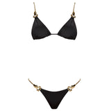 Selena Black Triangle Gold Chain Strap Mid Coverage Satin Bikini Set | Moeva | Bikini | Each week unveils new pieces—luxury swimwear, fluid resort silhouettes, and elevated summer-to-evening essentials designed to carry you from coastal escapes to city nights.