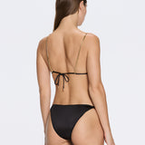 Selena Black Triangle Gold Chain Strap Mid Coverage Satin Bikini Set | Moeva | Bikini | Each week unveils new pieces—luxury swimwear, fluid resort silhouettes, and elevated summer-to-evening essentials designed to carry you from coastal escapes to city nights.