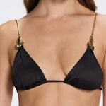 Selena Black Triangle Gold Chain Strap Mid Coverage Satin Bikini Set | Moeva | Bikini | Each week unveils new pieces—luxury swimwear, fluid resort silhouettes, and elevated summer-to-evening essentials designed to carry you from coastal escapes to city nights.