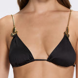 Selena Black Triangle Gold Chain Strap Mid Coverage Satin Bikini Set | Moeva | Bikini | Each week unveils new pieces—luxury swimwear, fluid resort silhouettes, and elevated summer-to-evening essentials designed to carry you from coastal escapes to city nights.