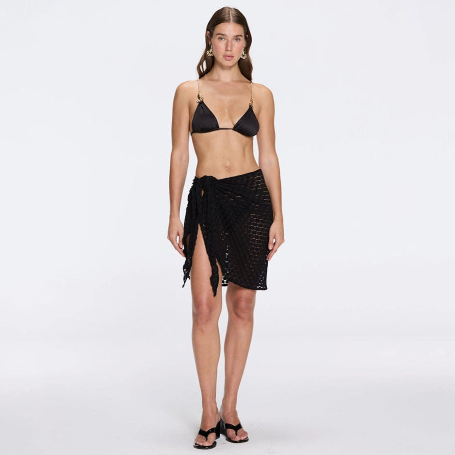 Dalina Mini Mesh Wrap Black Sarong | Moeva | Sarong | Each week unveils new pieces—luxury swimwear, fluid resort silhouettes, and elevated summer-to-evening essentials designed to carry you from coastal escapes to city nights.