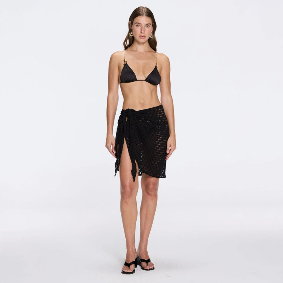 Dalina Mini Mesh Wrap Black Sarong | Moeva | Sarong | Each week unveils new pieces—luxury swimwear, fluid resort silhouettes, and elevated summer-to-evening essentials designed to carry you from coastal escapes to city nights.