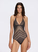 Villone V Neck Black Knitted One Piece Swimsuit