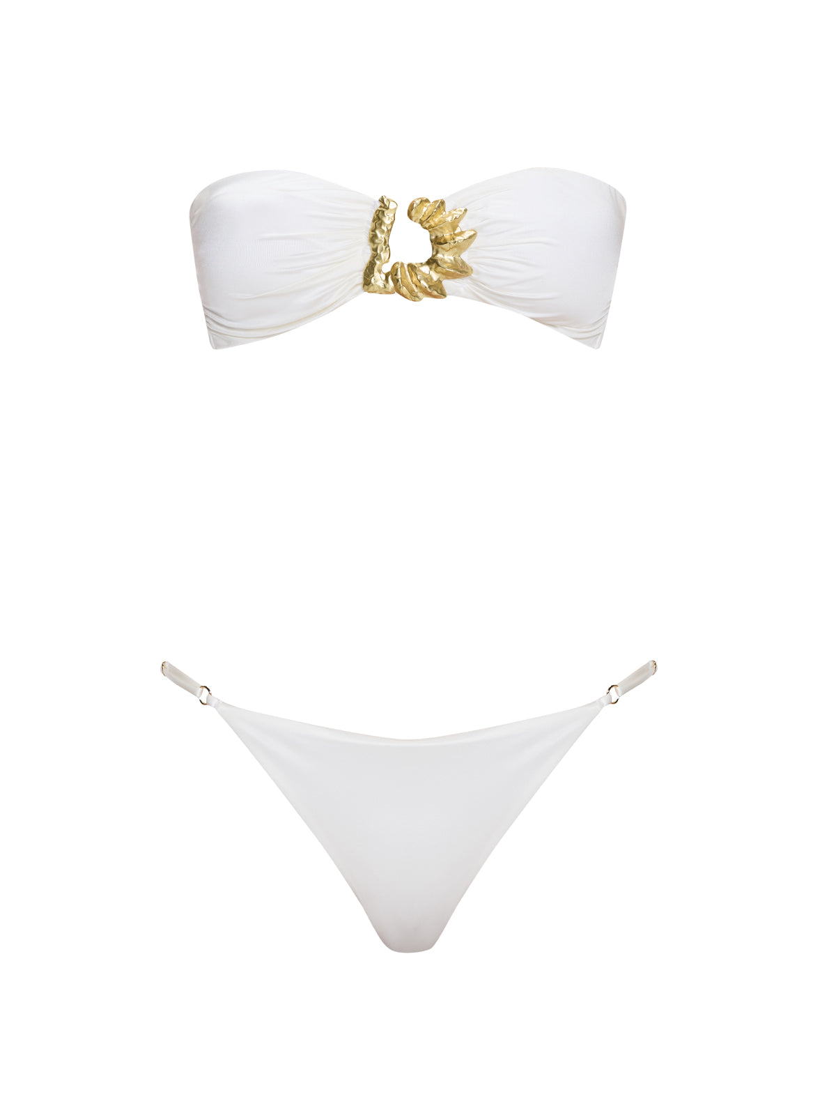 Astrid White Bandeau Gold Detail Satin Bikini Top | Moeva | Bikini Top | Each week unveils new pieces—luxury swimwear, fluid resort silhouettes, and elevated summer-to-evening essentials designed to carry you from coastal escapes to city nights.