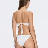Astrid Bandeau Gold Detail Mid Coverage Satin White Bikini Set