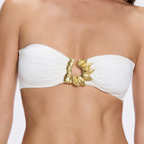 Astrid White Bandeau Gold Detail Satin Bikini Top | Moeva | Bikini Top | Each week unveils new pieces—luxury swimwear, fluid resort silhouettes, and elevated summer-to-evening essentials designed to carry you from coastal escapes to city nights.