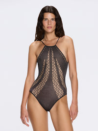 Provence Halter Neck Knitted Black Swimsuit