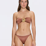 Astrid Brown Bandeau Gold Detail Satin Bikini Top | Moeva | Bikini Top | Each week unveils new pieces—luxury swimwear, fluid resort silhouettes, and elevated summer-to-evening essentials designed to carry you from coastal escapes to city nights.