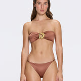 Astrid Bandeau Gold Detail Mid Coverage Satin Brown Bikini Set