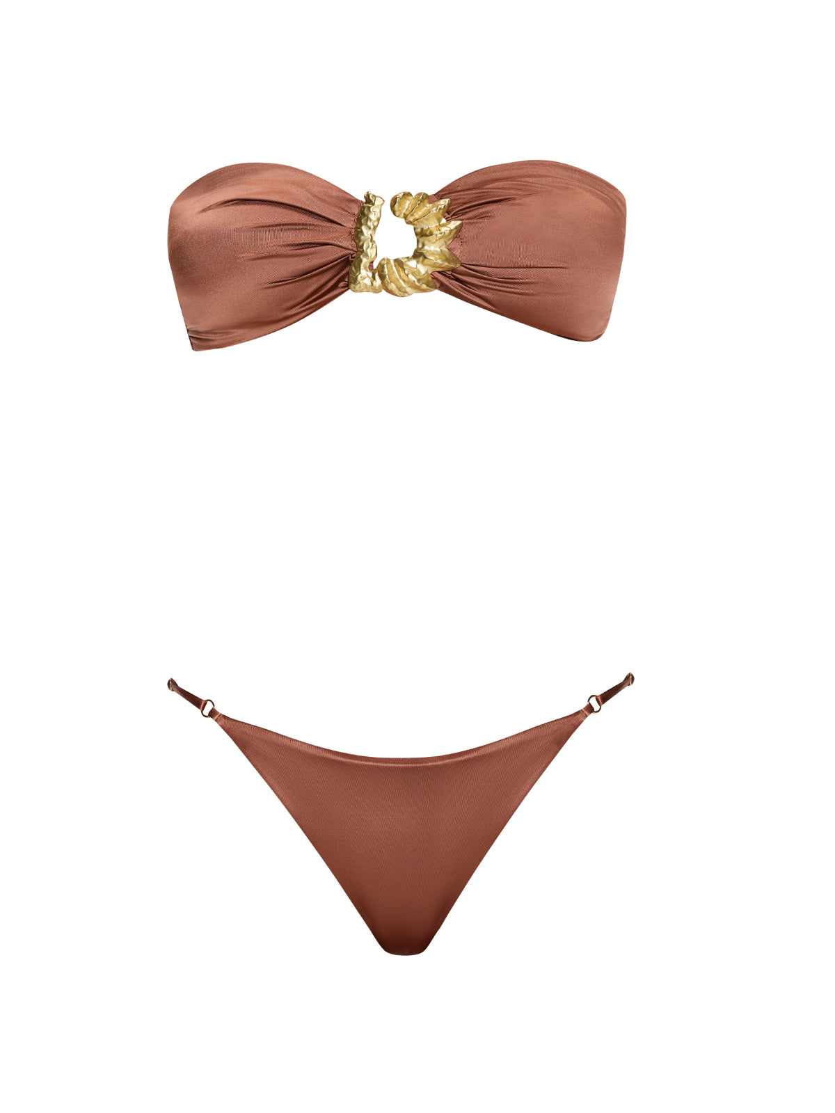 Astrid Brown Bandeau Gold Detail Satin Bikini Top | Moeva | Bikini Top | Each week unveils new pieces—luxury swimwear, fluid resort silhouettes, and elevated summer-to-evening essentials designed to carry you from coastal escapes to city nights.