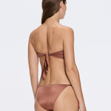 Astrid Bandeau Gold Detail Mid Coverage Satin Brown Bikini Set