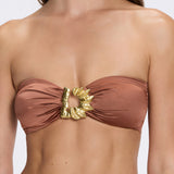 Astrid Brown Bandeau Gold Detail Satin Bikini Top | Moeva | Bikini Top | Each week unveils new pieces—luxury swimwear, fluid resort silhouettes, and elevated summer-to-evening essentials designed to carry you from coastal escapes to city nights.